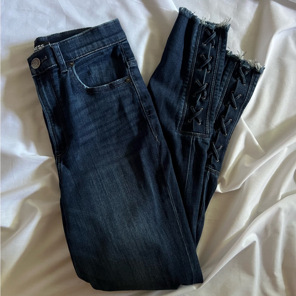 Express ANKLE LEGGING SUPER HIGH RISE STRETCH• size 4• detailed ankle• raw hem